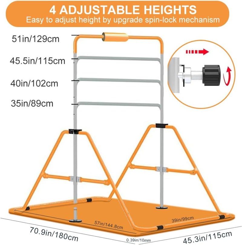 ZUETK Expandable Gymnastics Bar for Kids, Adjustable Height Junior Training Kip Bar, Folding Gymnastic Horizontal Bars Monkey Bar, Home Gym Equipment for Kid Gymnasts, Child, Girl, Boy - Image 5